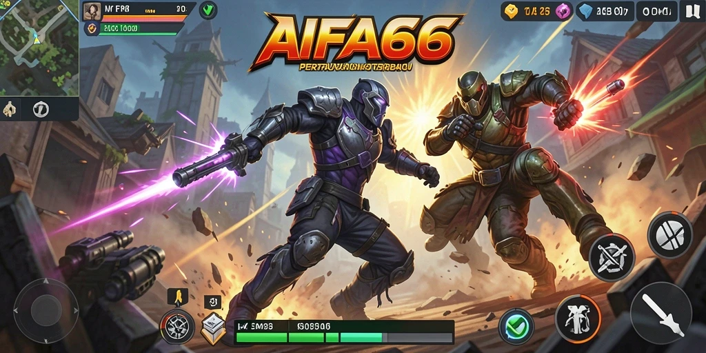 Tampilan gameplay AIFA66 yang menegangkan saat bertarung di arena.