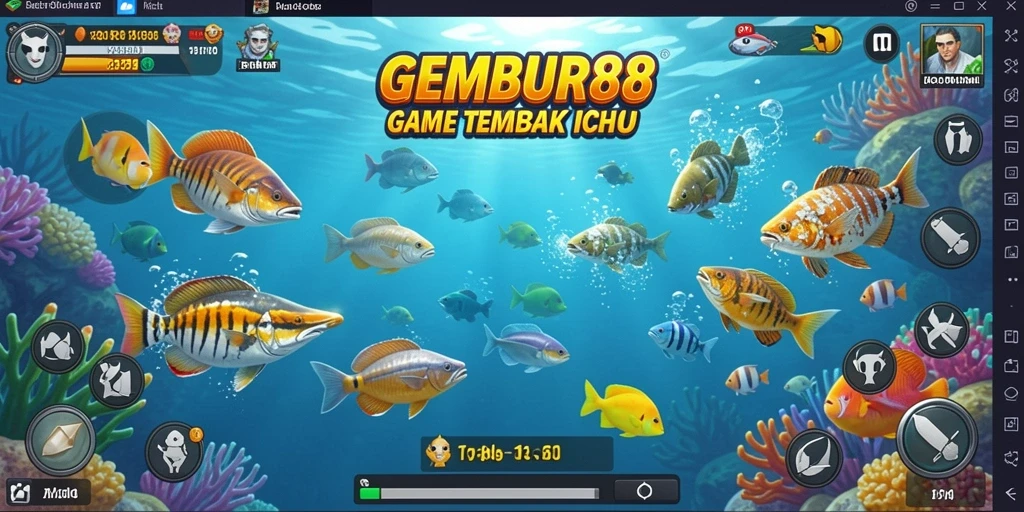 Tampilan aksi seru gameplay Tembak Ikan di GEMBUR88.