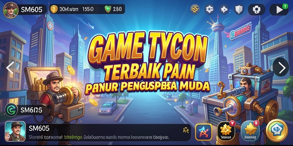 Tampilan gameplay SM605 yang menampilkan manajemen bisnis Tycoon.