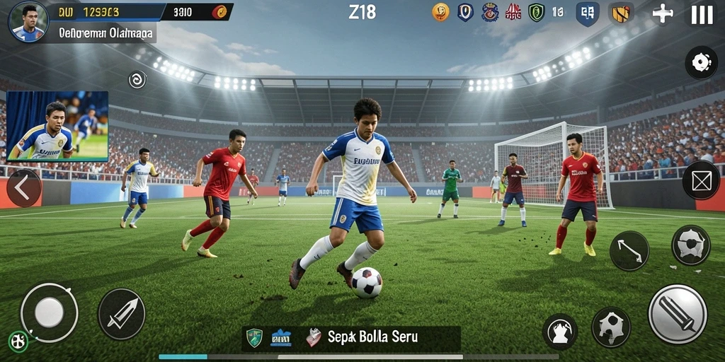 Tampilan gameplay menarik dari Z18 yang penuh aksi sepak bola.